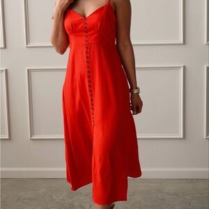 Red Midi Dress with Buttons in Size Medium
